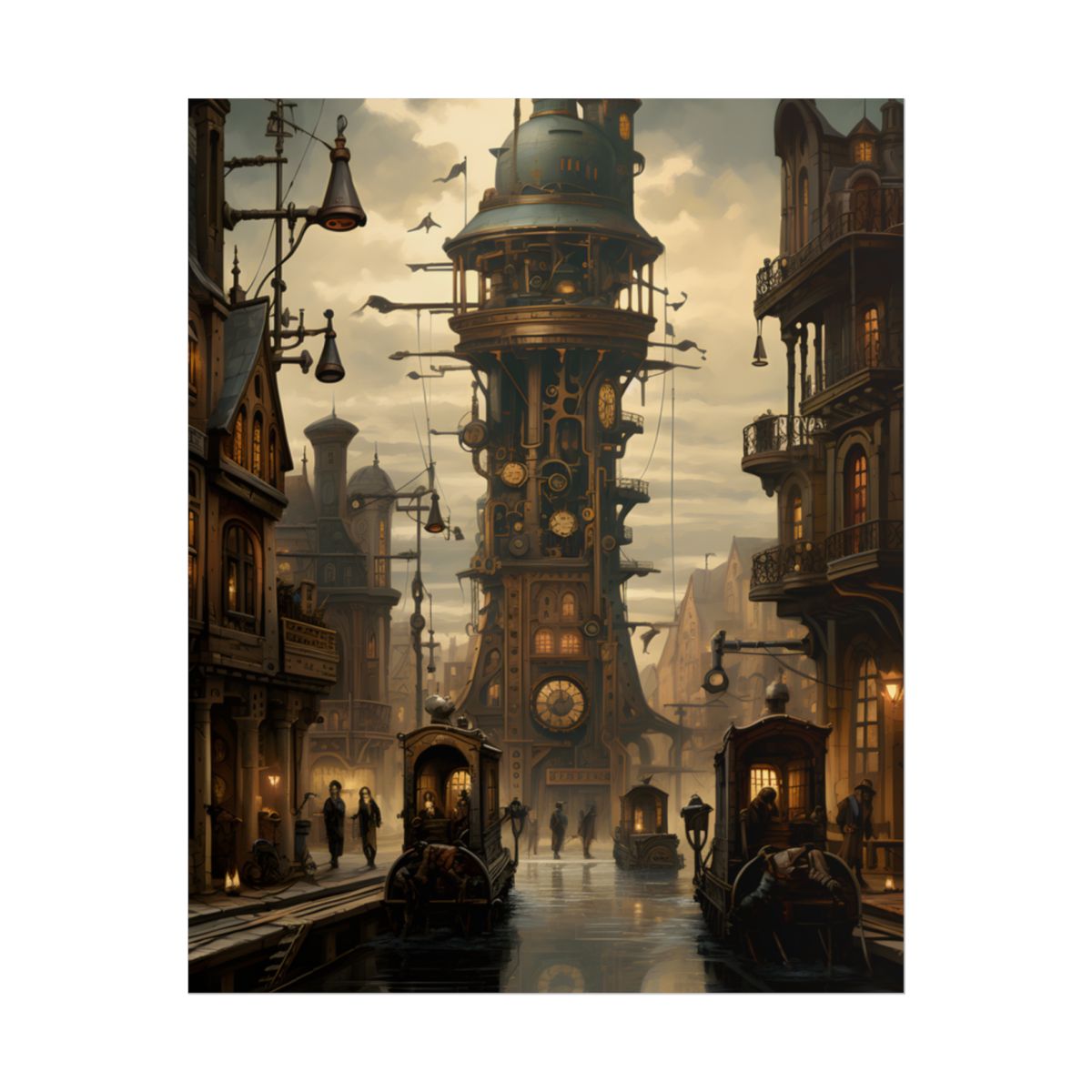 Steampunk Paris Cityscape: Vintage Clock Tower Artwork - Poster