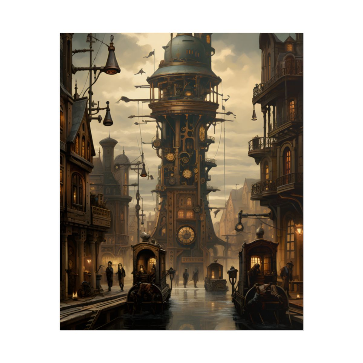 Steampunk Paris Cityscape: Vintage Clock Tower Artwork - Poster