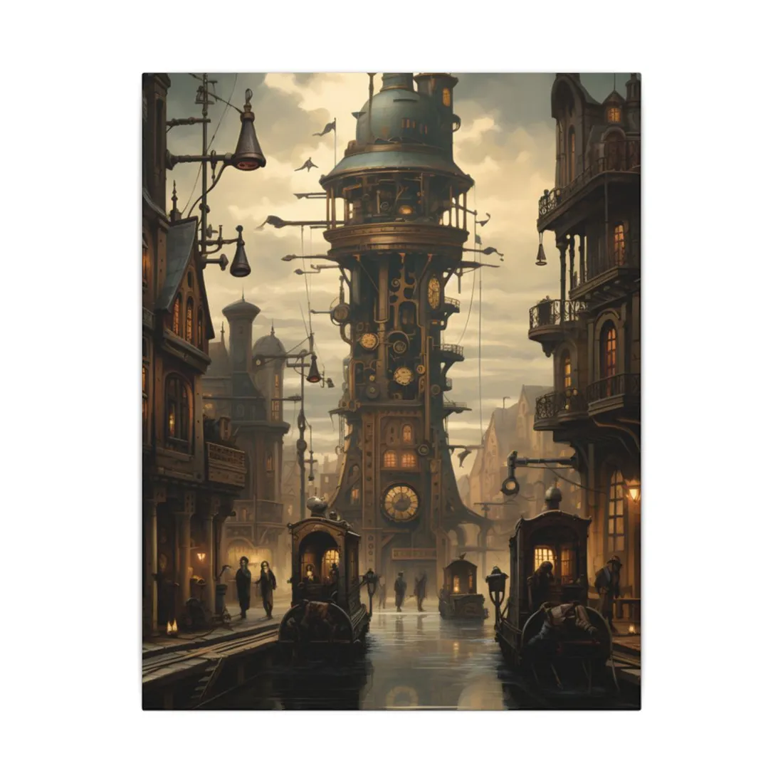 Steampunk Paris Cityscape: Vintage Clock Tower - Canvas