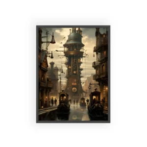 Brass Clockwork Canal City Framed Poster