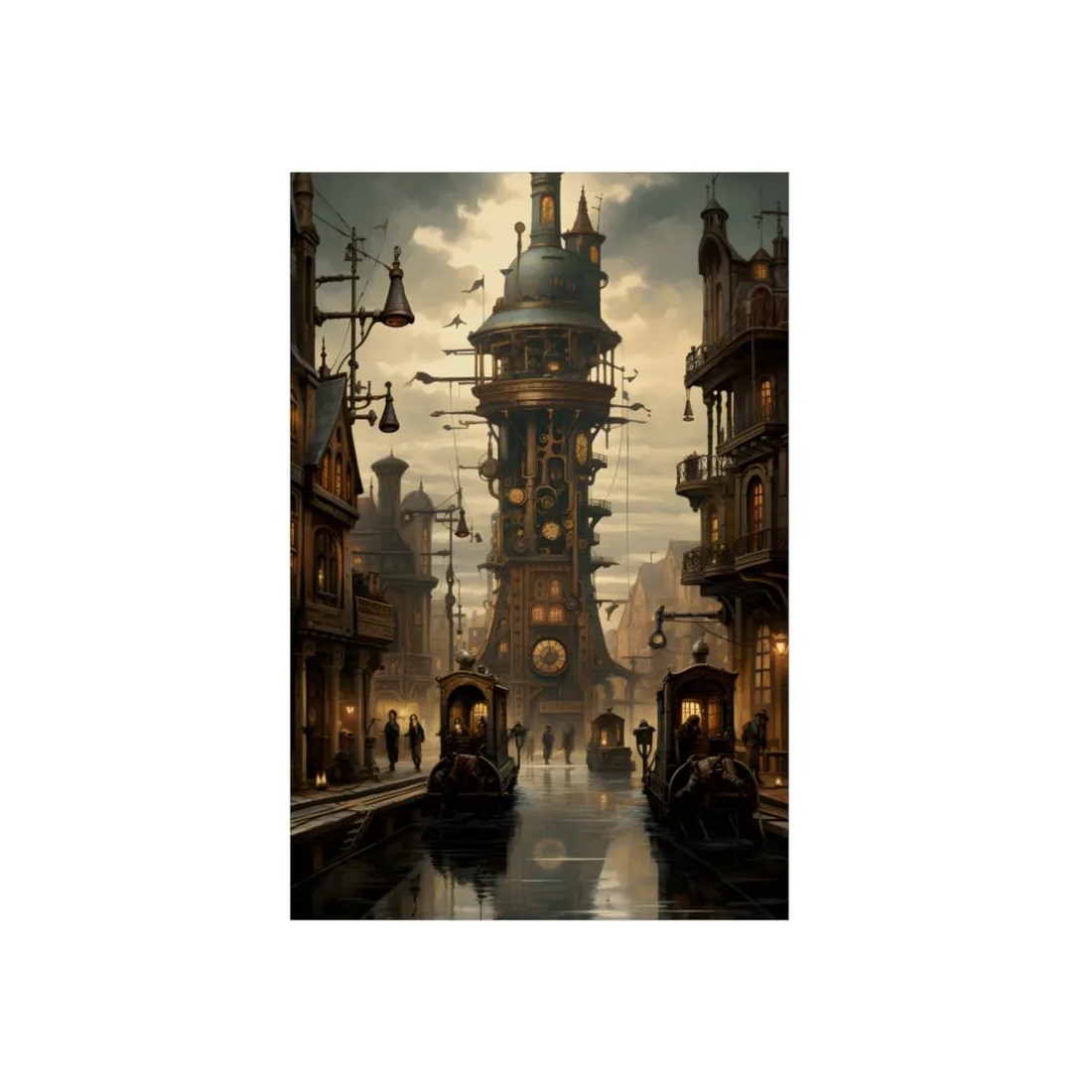 Steampunk Paris Cityscape: Vintage Clock Tower - Metal Poster