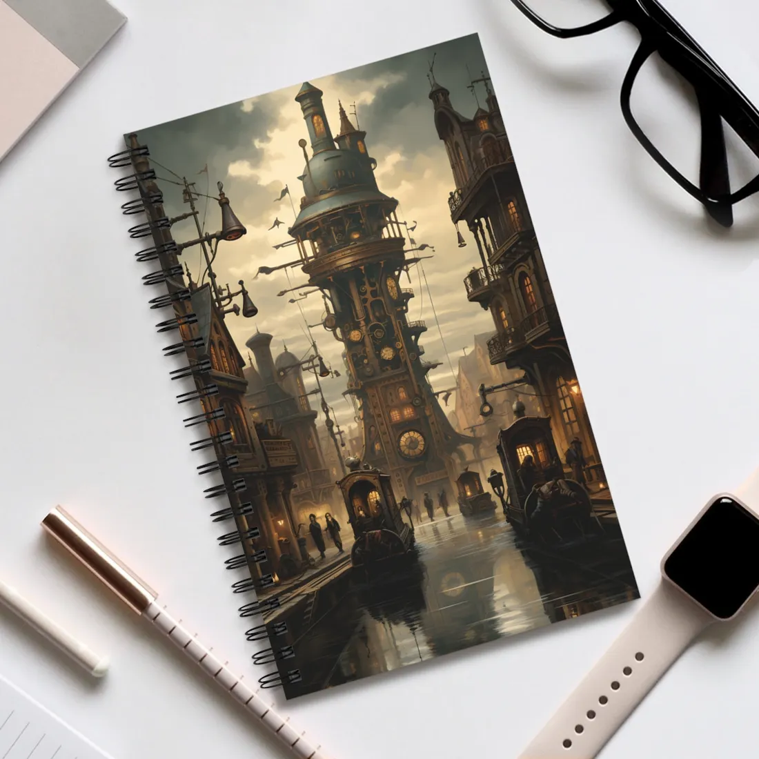 Steampunk Paris Cityscape: Vintage Clock Tower - Spiral Notebook