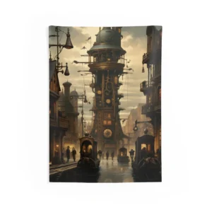 Brass Clockwork Canal City Wall Tapestry