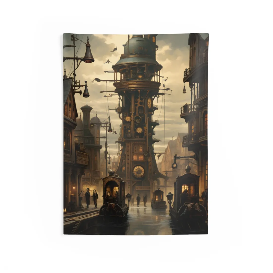 Steampunk Paris Cityscape: Vintage Clock Tower - Wall Tapestry