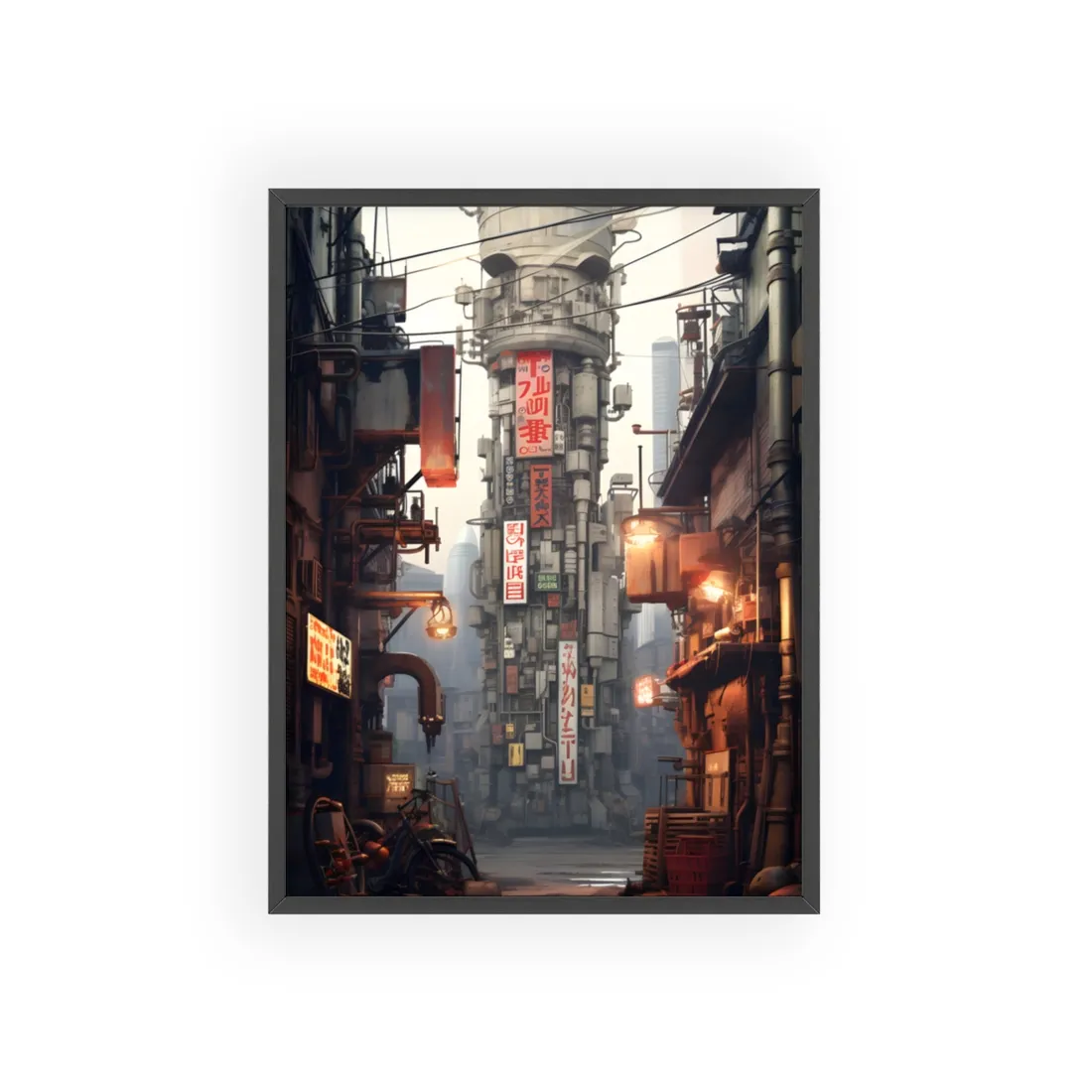Steampunk Post-Apocalypse: Detailed Cityscape Digital Art - Framed Poster