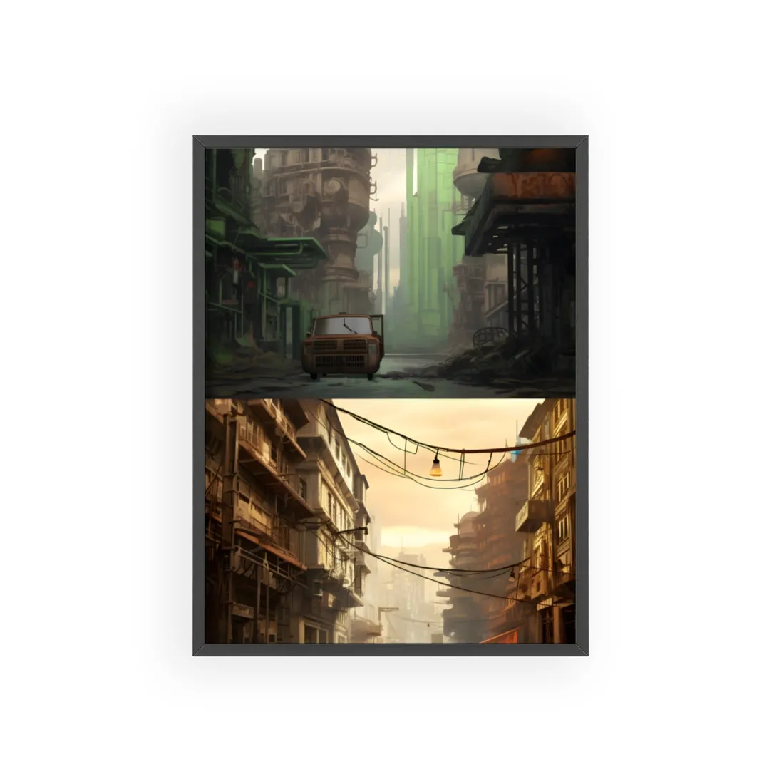 Steampunk Post-Apocalypse: Ruins of a Thriving City - Framed Poster