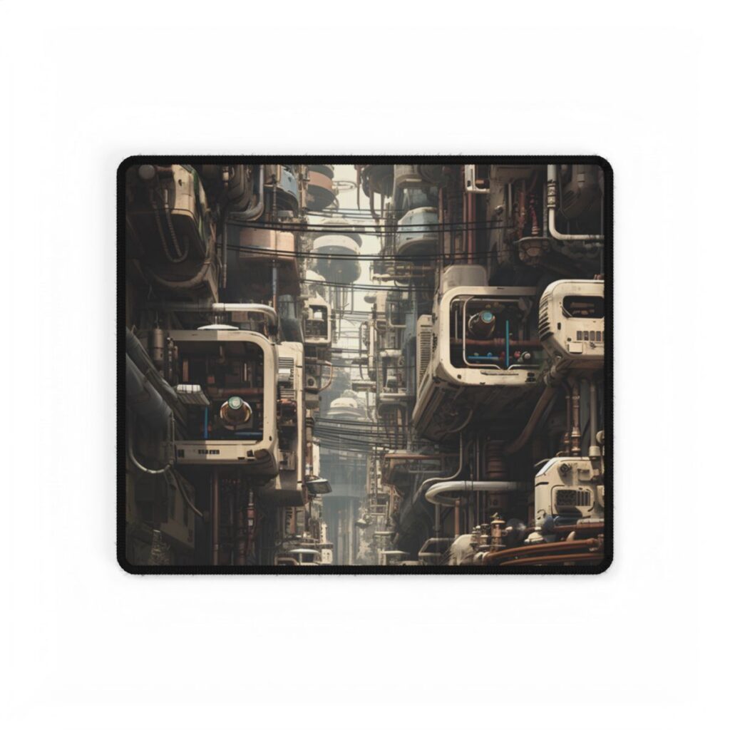 Steampunk Post-Apocalyptic City: Nighttime Digital Artwork - Desk Mat