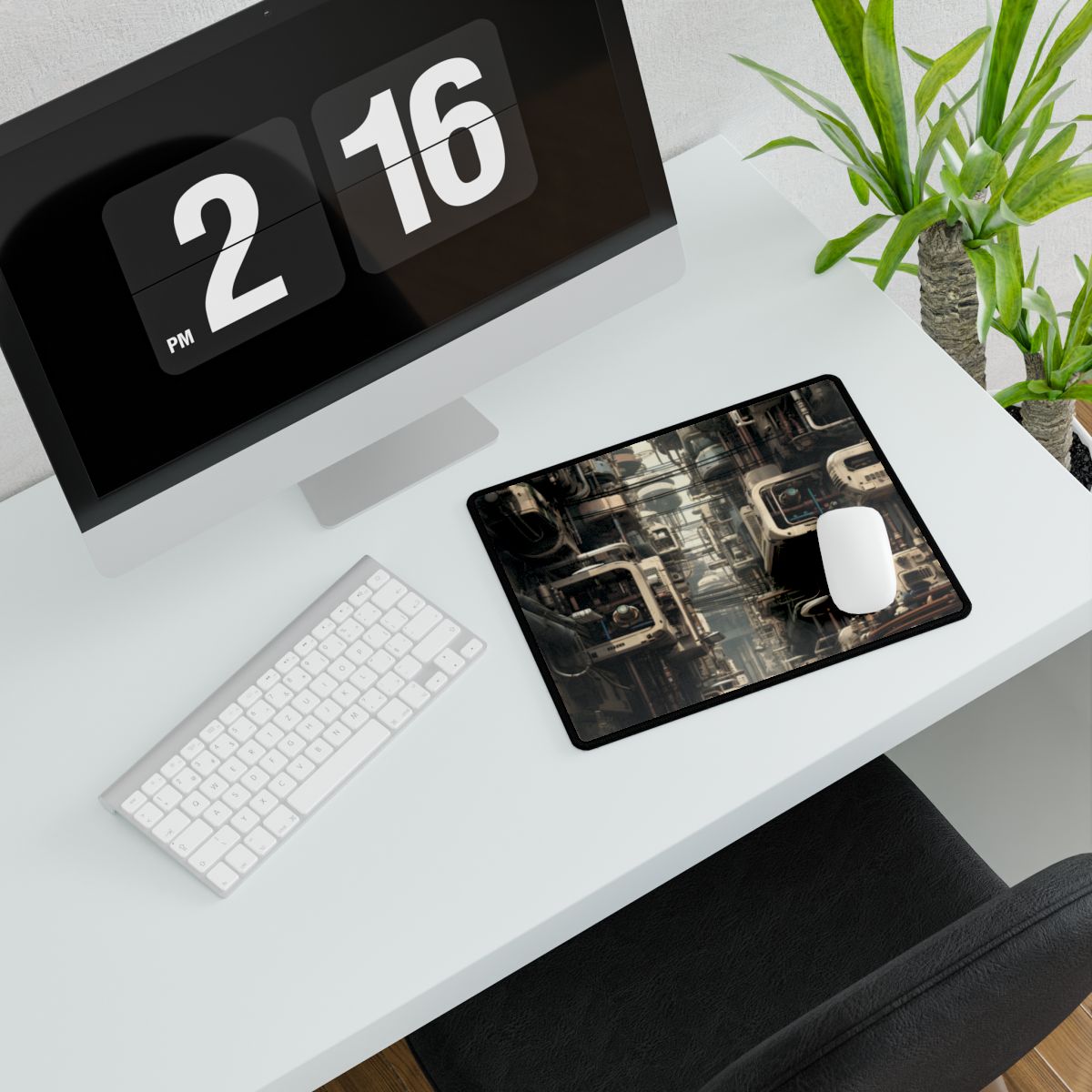 Steampunk Post-Apocalyptic City: Nighttime Digital Artwork - Desk Mat