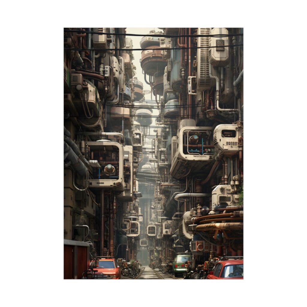 Steampunk Post-Apocalyptic City: Nighttime Digital Artwork - Poster