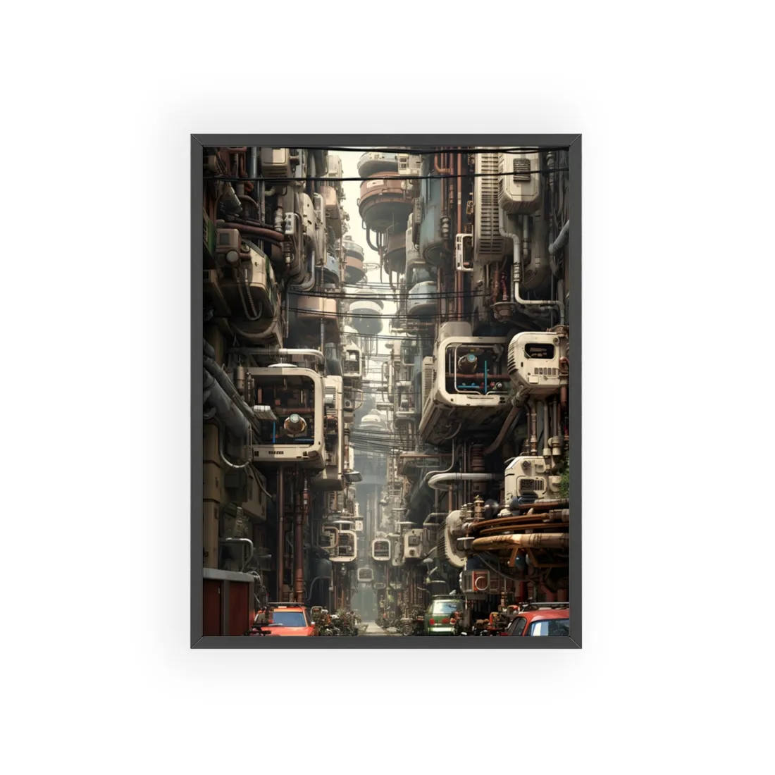 Steampunk Post-Apocalyptic City: Nighttime - Framed Poster