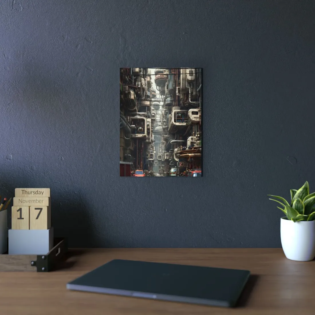 Steampunk Post-Apocalyptic City: Nighttime - Metal Poster
