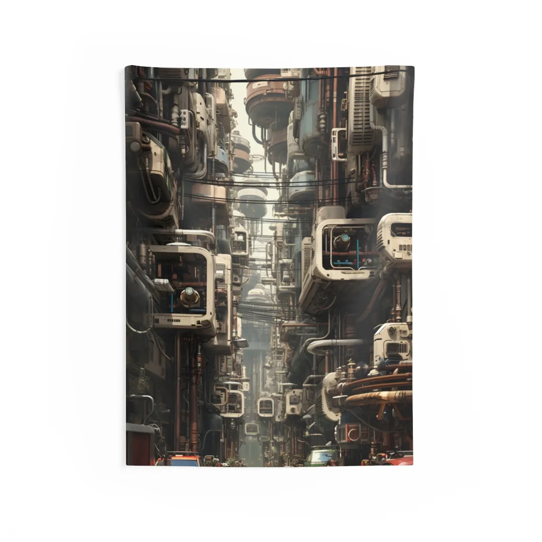 Steampunk Post-Apocalyptic City: Nighttime - Wall Tapestry