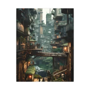 Overgrown Cliffside City Bridge Canvas Print