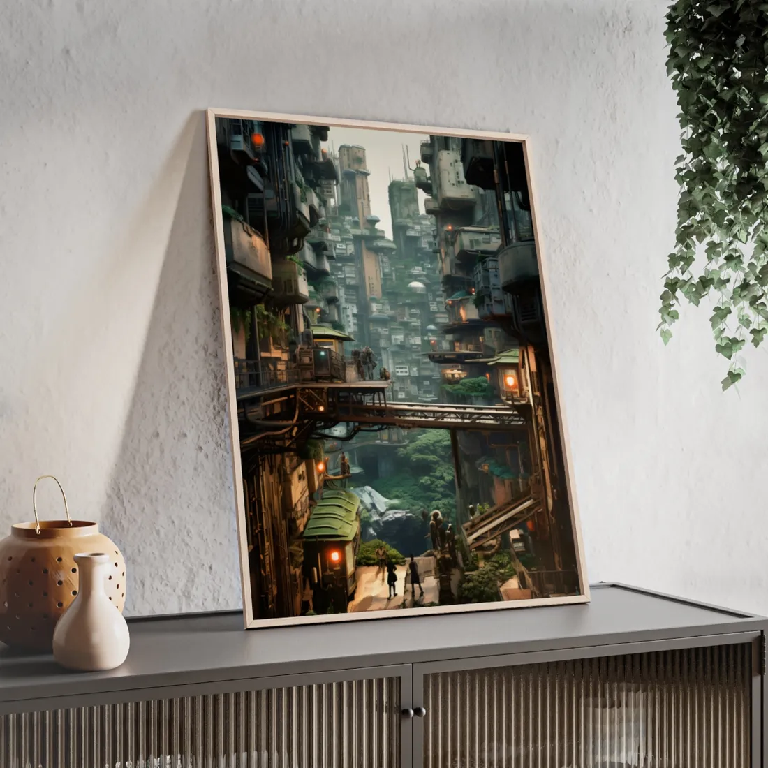 Steampunk Post-Apocalyptic Cityscape: Industrial Dreams & Urban Decay - Framed Poster