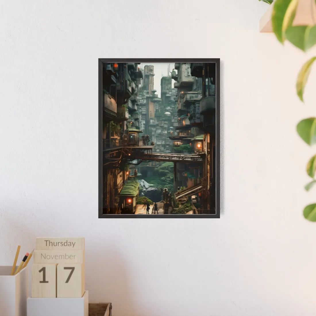 Steampunk Post-Apocalyptic Cityscape: Industrial Dreams & Urban Decay - Framed Poster