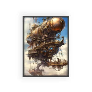 Steampunk Airship over Clouds Framed Poster