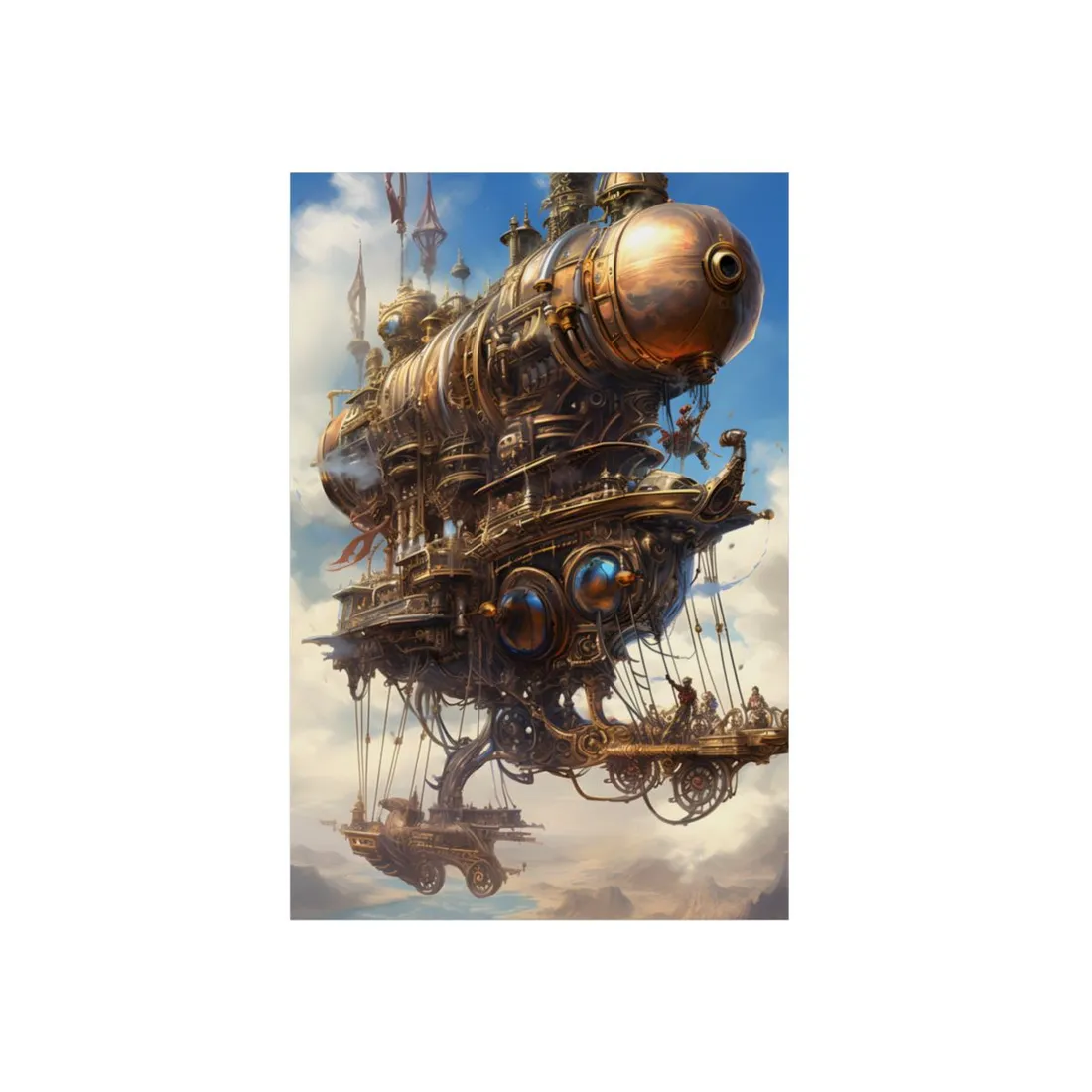 Steampunk Sky-Liner Race: Industrial City Dusk - Metal Poster