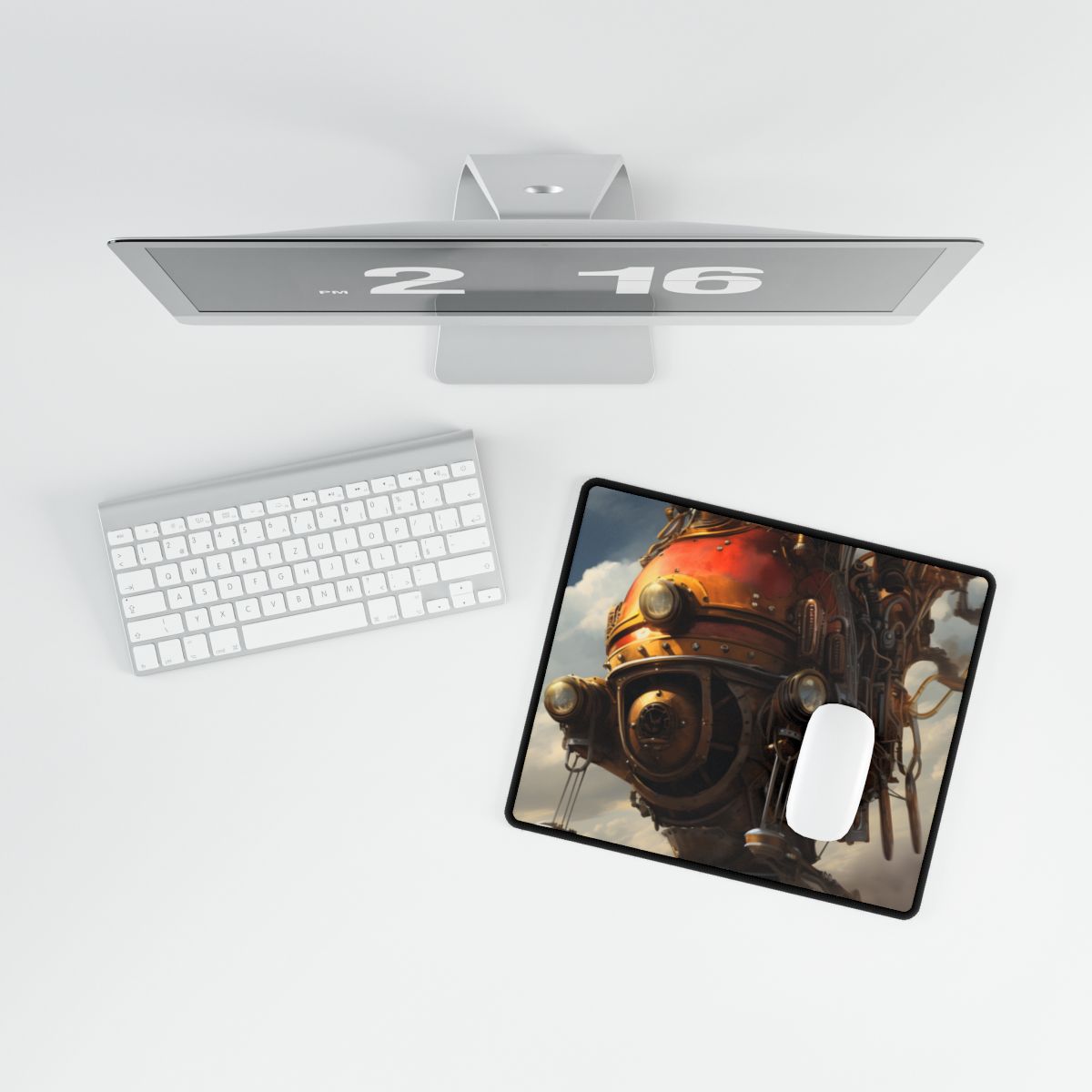Steampunk Sky-Liner Race: Vintage Airships in Thrilling Mid-Air Pursuit - Desk Mat