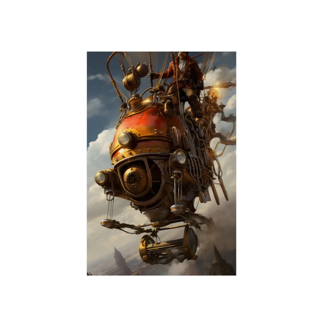 Steampunk Sky-Liner Race: Vintage Airships in Thrilling Mid-Air Pursuit - Metal Poster