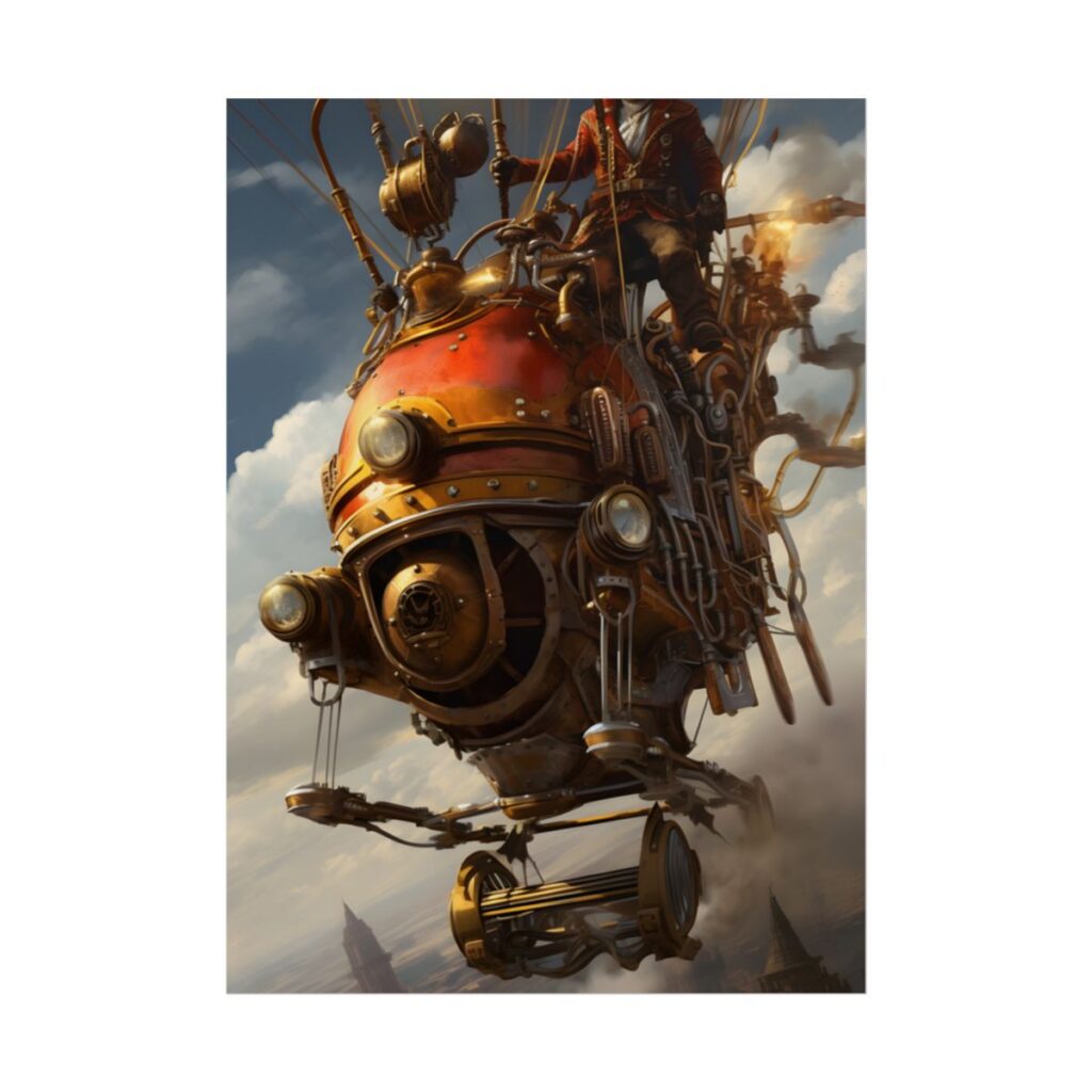 Steampunk Sky-Liner Race: Vintage Airships in Thrilling Mid-Air Pursuit - Poster