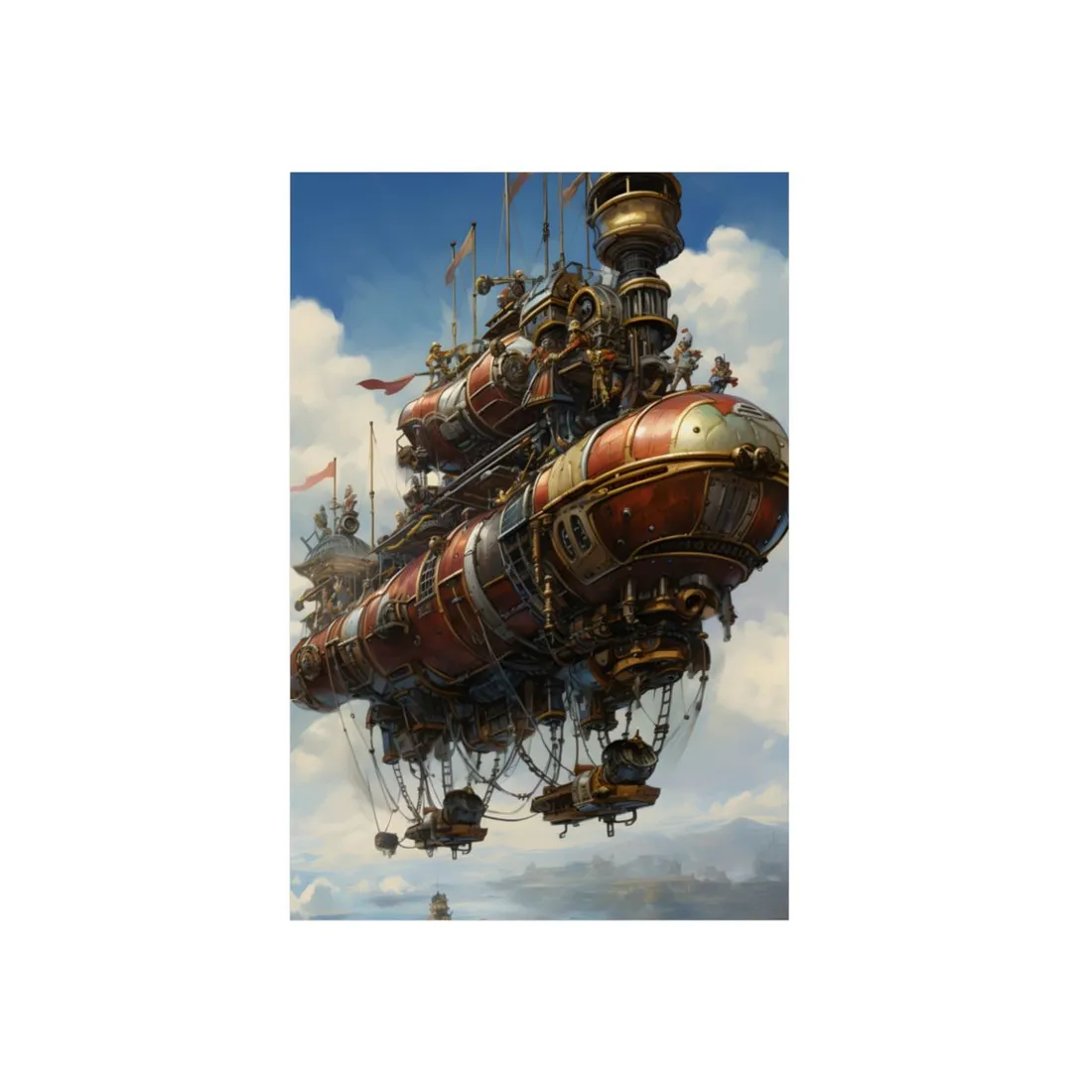 Steampunk Sky-Liner Showdown: Airship Racing in the Clouds - Metal Poster