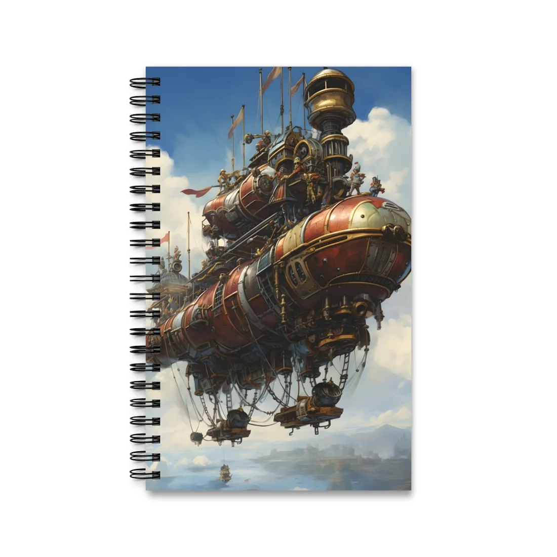 Steampunk Sky-Liner Showdown: Airship Racing in the Clouds - Spiral Notebook