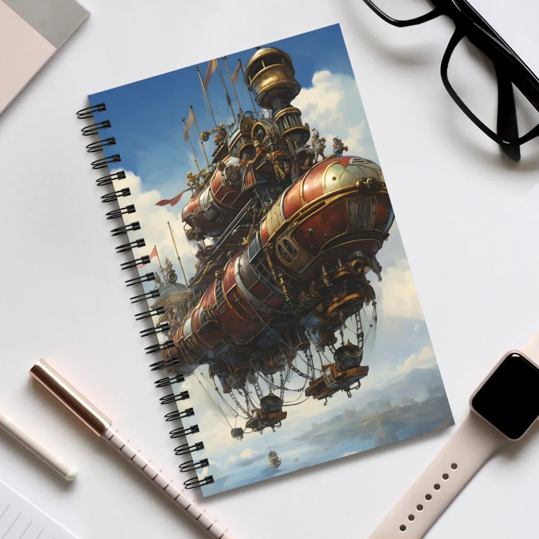 Steampunk Sky-Liner Showdown: Airship Racing in the Clouds - Spiral Notebook
