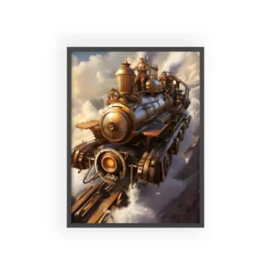 Flying Brass Steam Train Framed Poster
