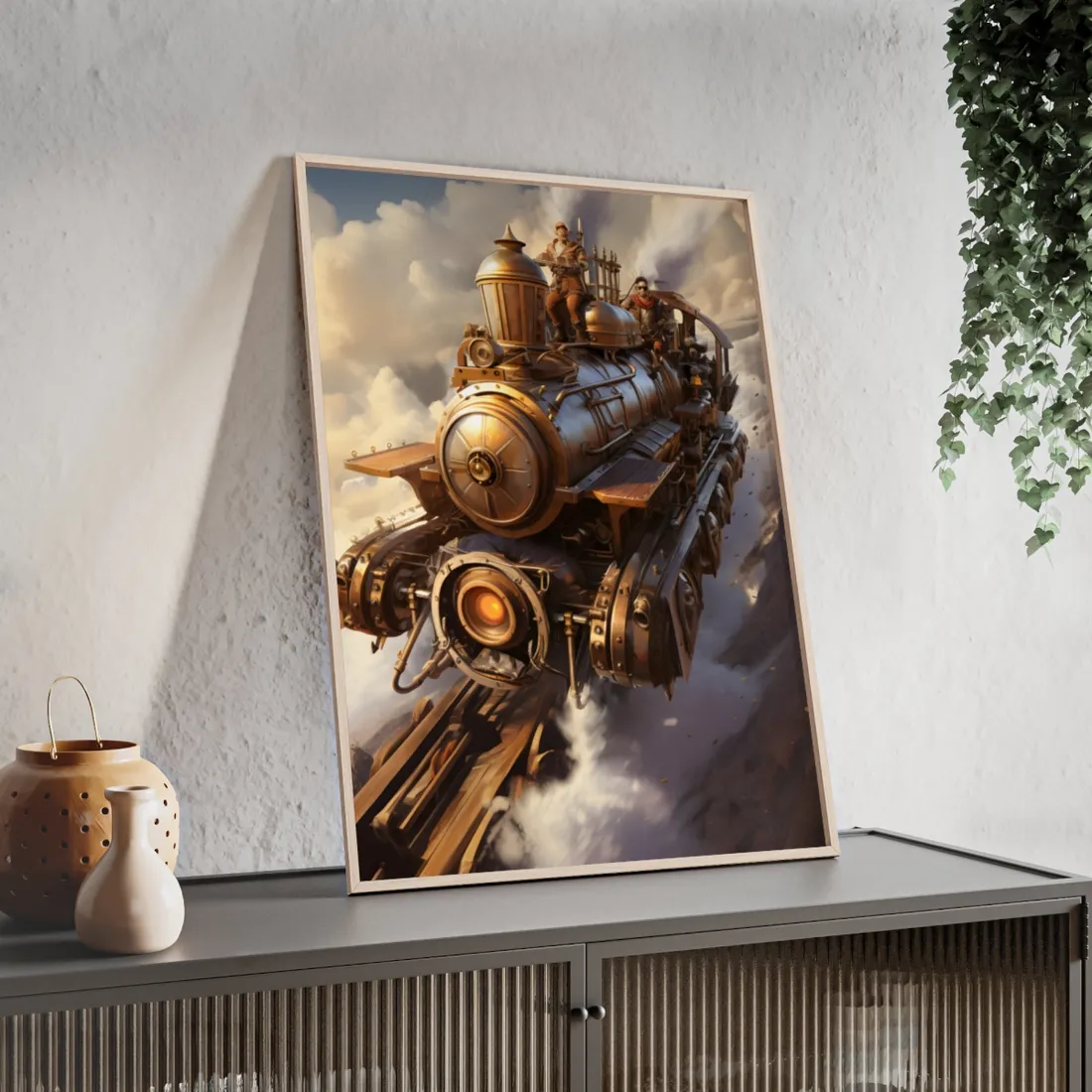 Steampunk Sky Liner Showdown: Thrilling Air Race - Framed Poster