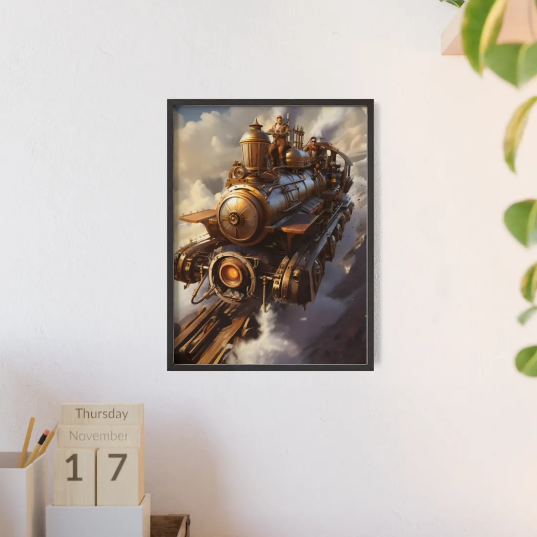 Steampunk Sky Liner Showdown: Thrilling Air Race - Framed Poster
