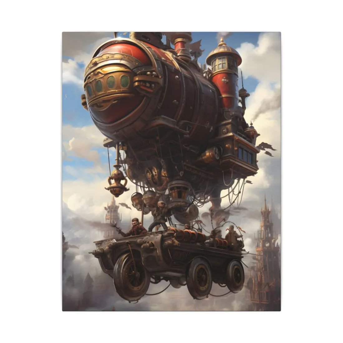 Steampunk Sky Liner Showdown: Vibrant Airship Race - Canvas