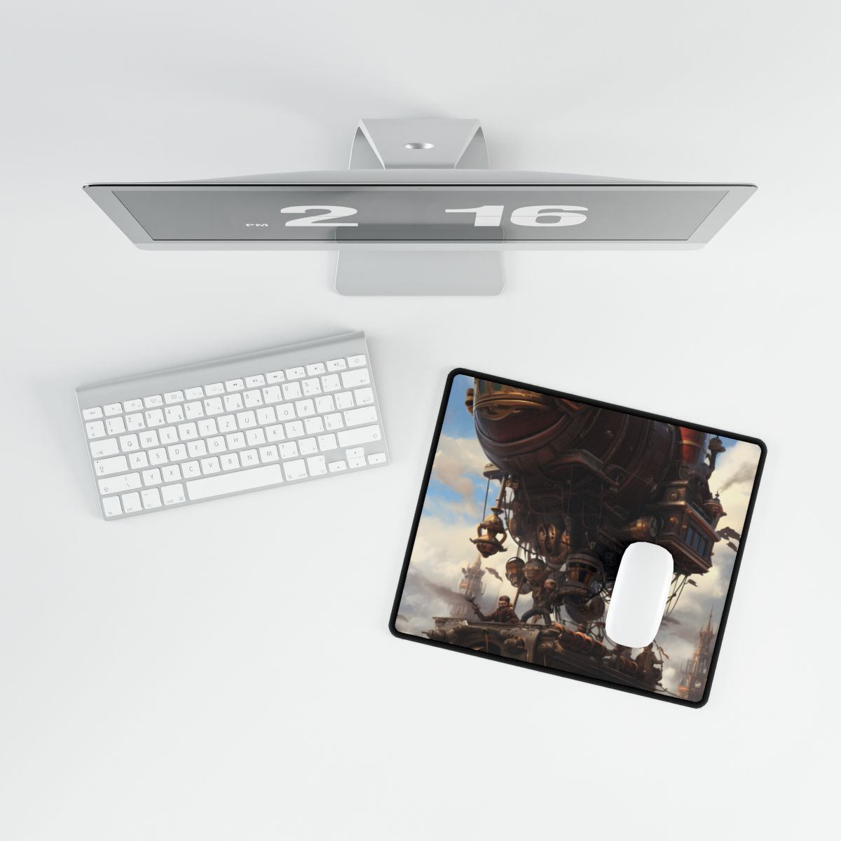 Steampunk Sky Liner Showdown: Vibrant Airship Race - Desk Mat
