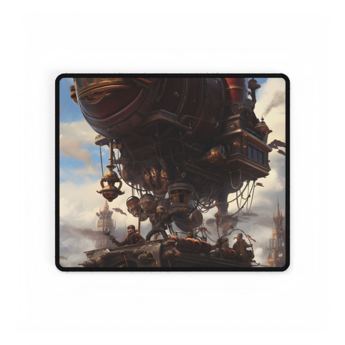 Steampunk Sky Liner Showdown: Vibrant Airship Race - Desk Mat
