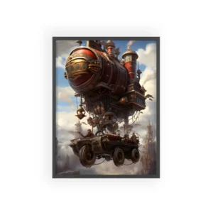 Red Airship Above Clouds Framed Poster