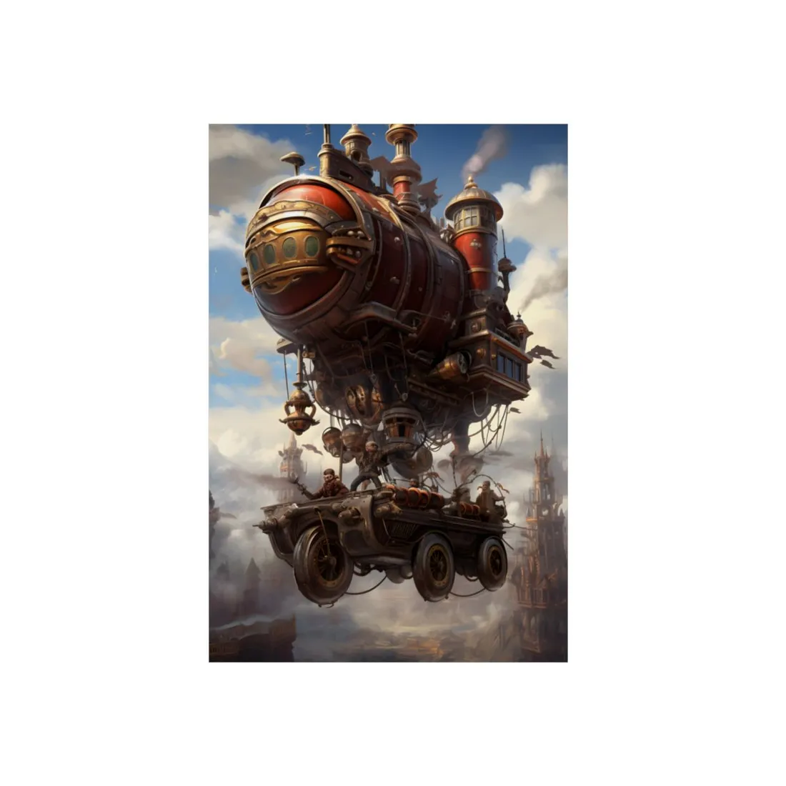 Steampunk Sky Liner Showdown: Vibrant Airship Race - Metal Poster