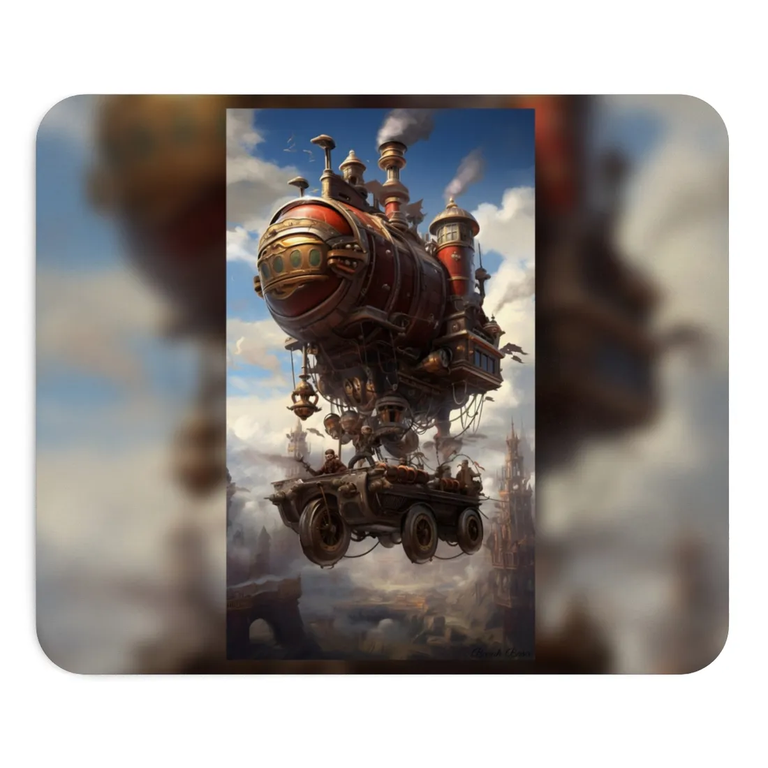 Steampunk Sky Liner Showdown: Vibrant Airship Race - Mouse Pad
