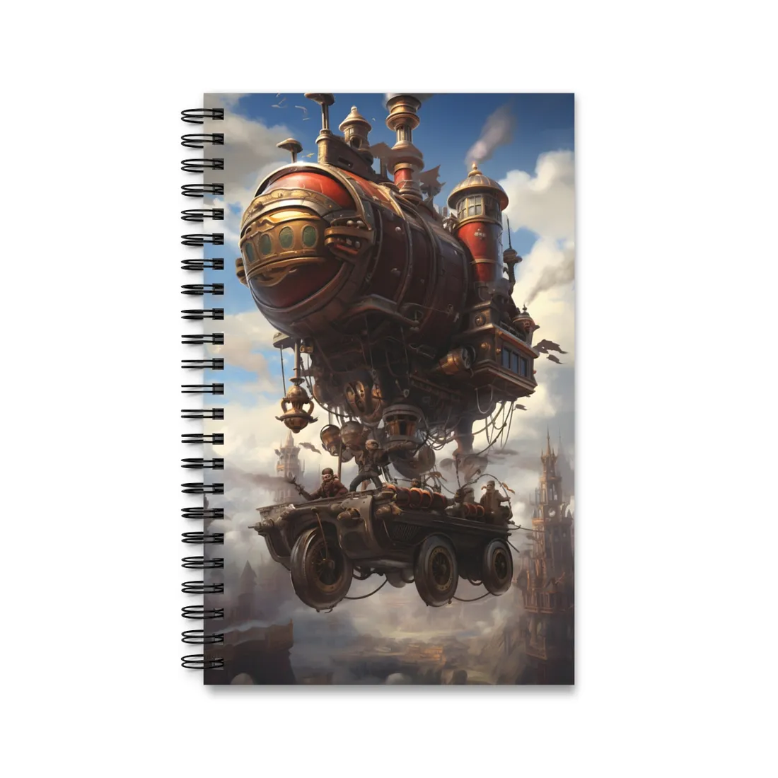 Steampunk Sky Liner Showdown: Vibrant Airship Race - Spiral Notebook