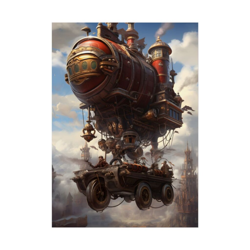 Steampunk Sky Liner Showdown: Vibrant Airship Race - Poster