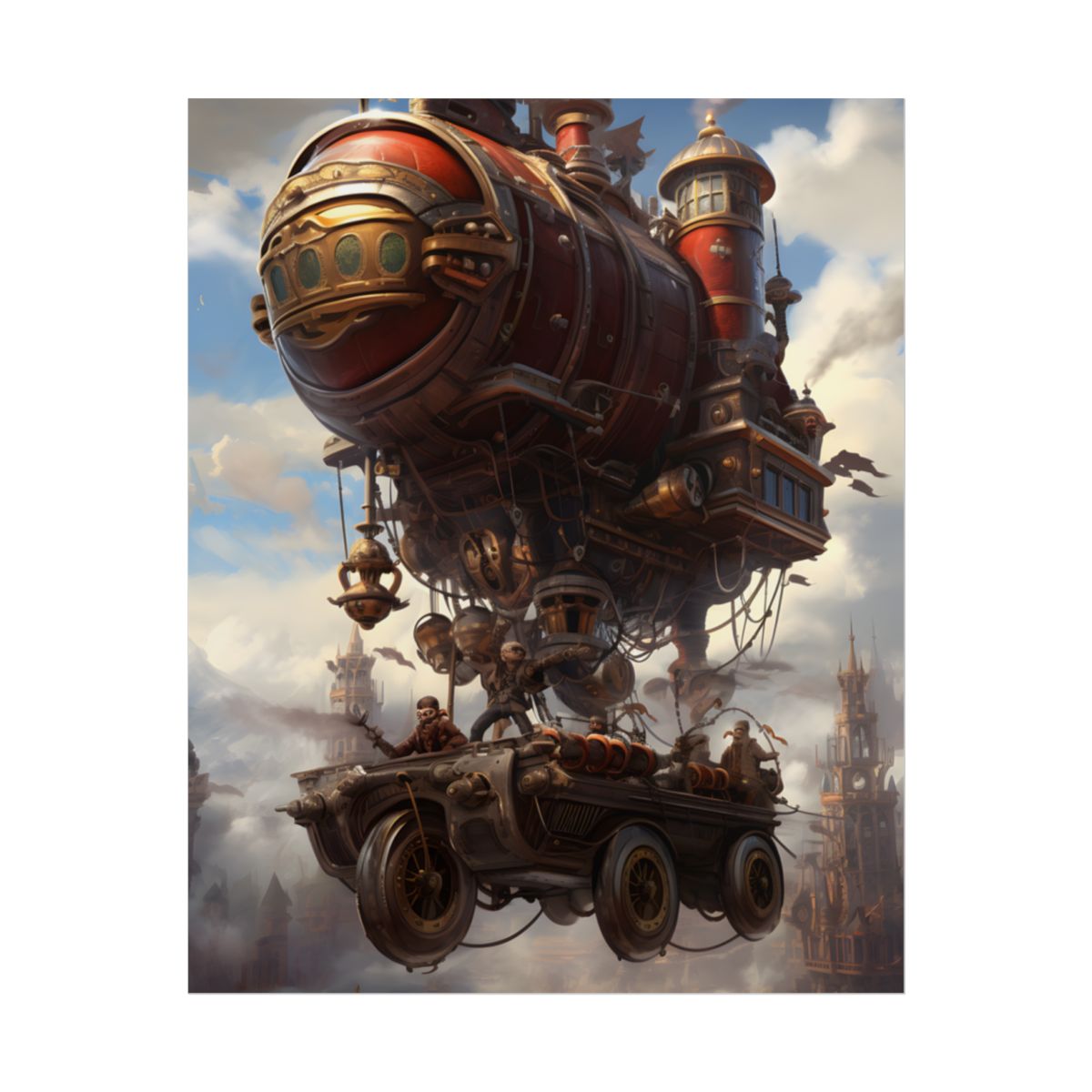 Steampunk Sky Liner Showdown: Vibrant Airship Race - Poster