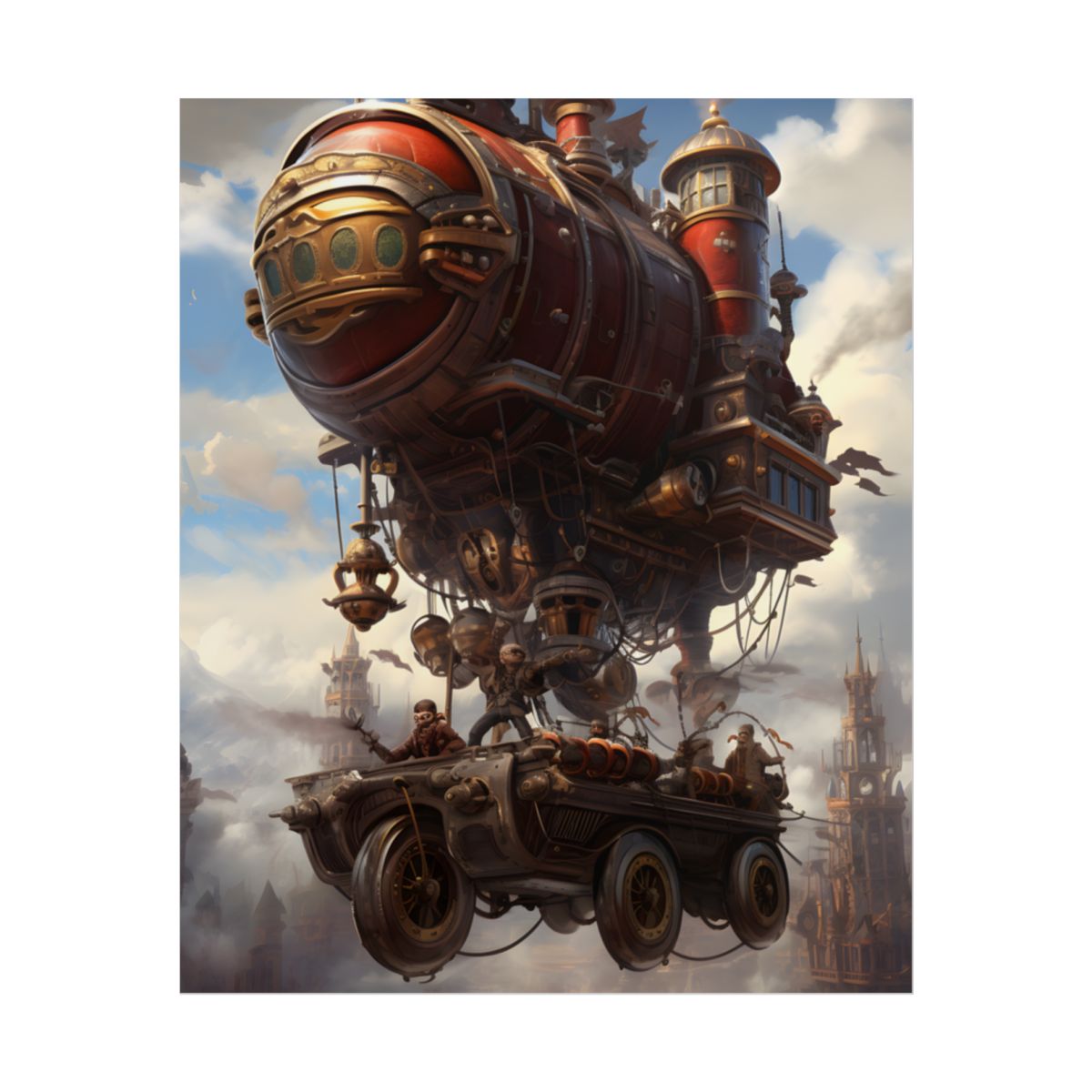 Steampunk Sky Liner Showdown: Vibrant Airship Race - Poster
