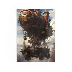 Red Airship Above Clouds Wall Tapestry