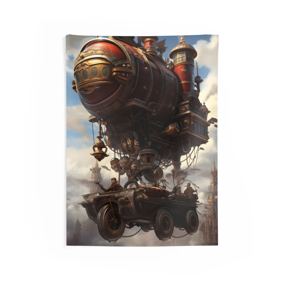 Steampunk Sky Liner Showdown: Vibrant Airship Race - Wall Tapestry