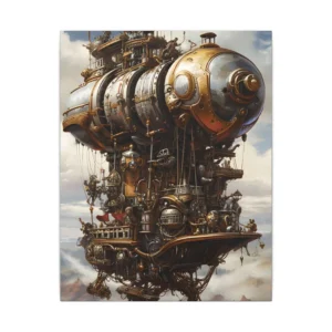 Steampunk Airship over Desert Canvas Print