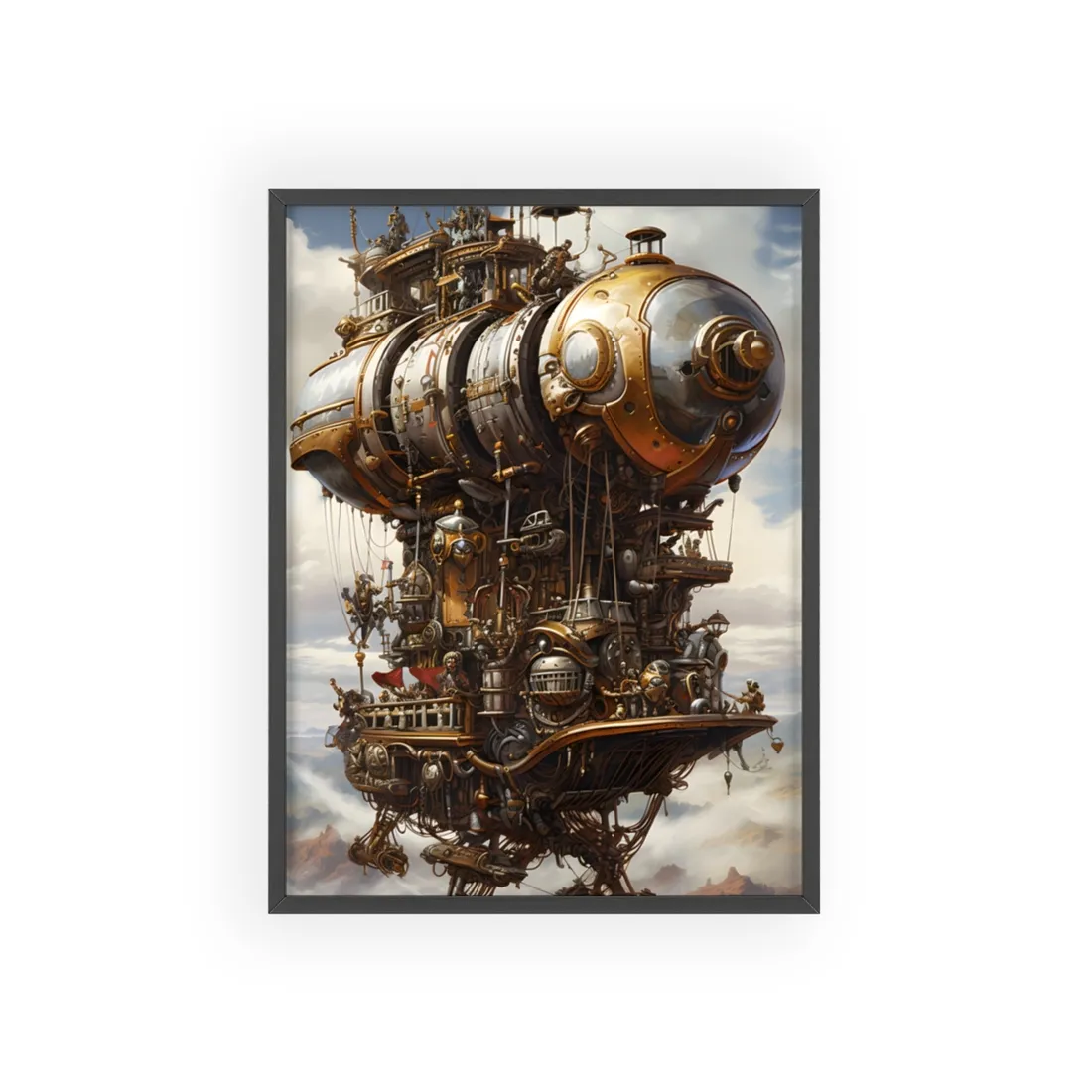 Steampunk Sky-Liner Thrill: A Fierce Airship Race - Framed Poster