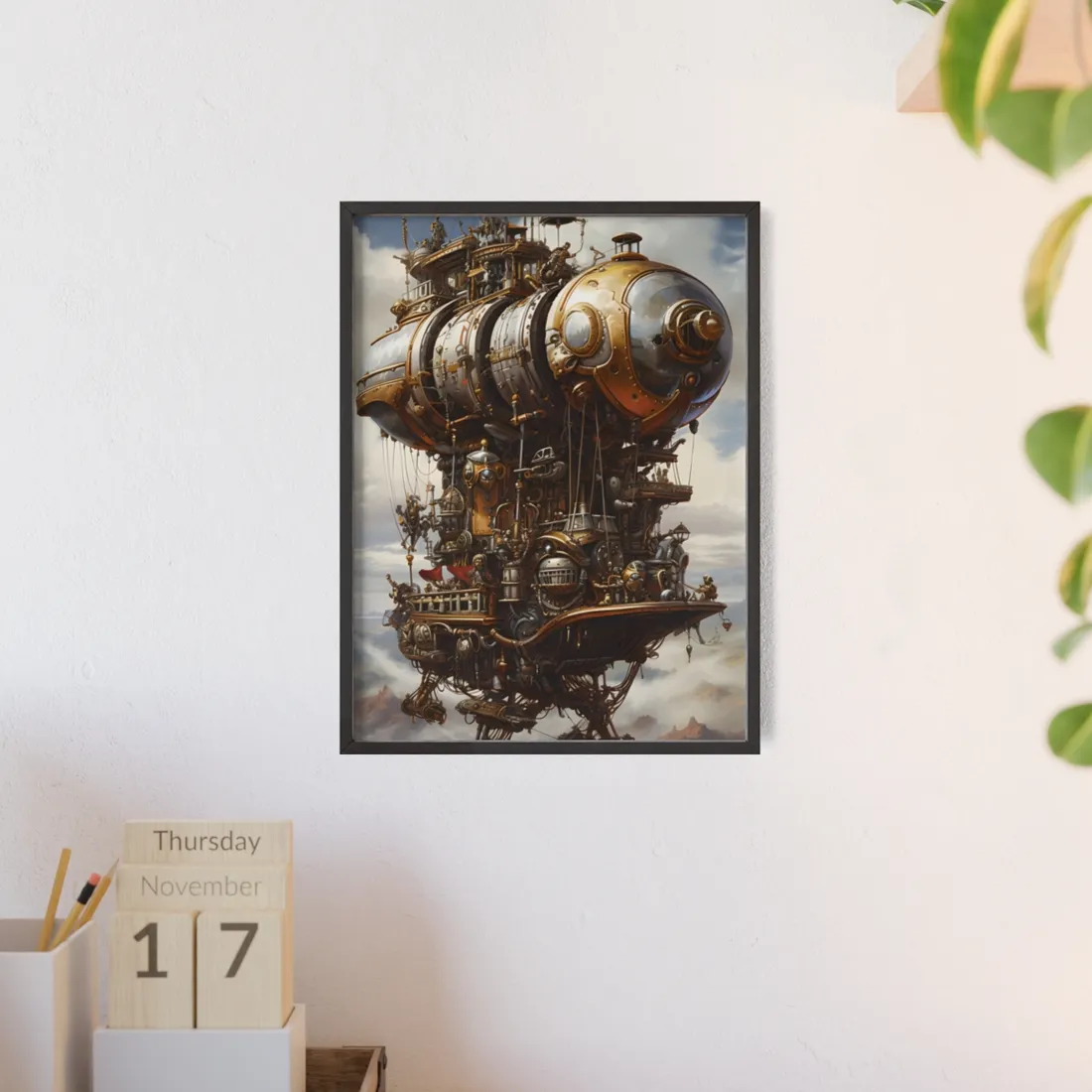 Steampunk Sky-Liner Thrill: A Fierce Airship Race - Framed Poster