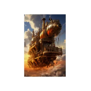 Brass Airship at Sunset Metal Poster