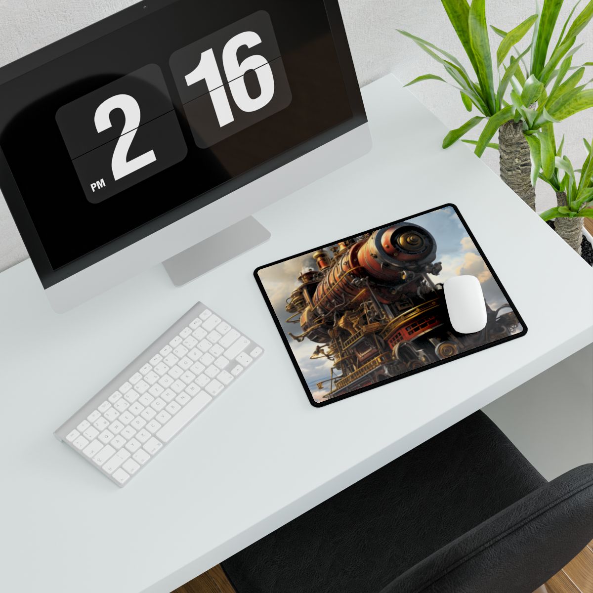 Steampunk Sky-Liner Thrill: Dynamic Race Artwork - Desk Mat