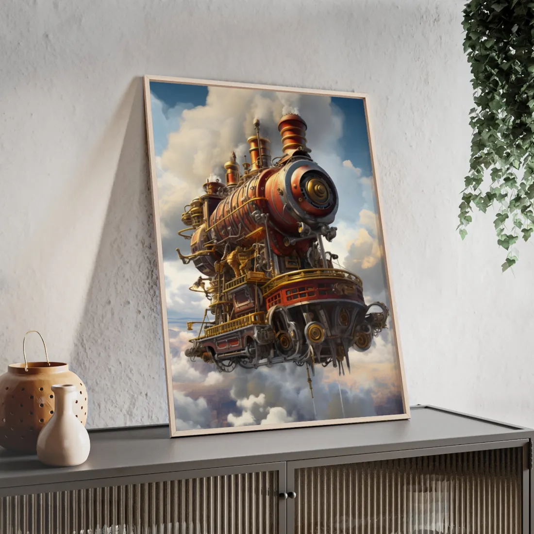Steampunk Sky-Liner Thrill: Dynamic Race - Framed Poster