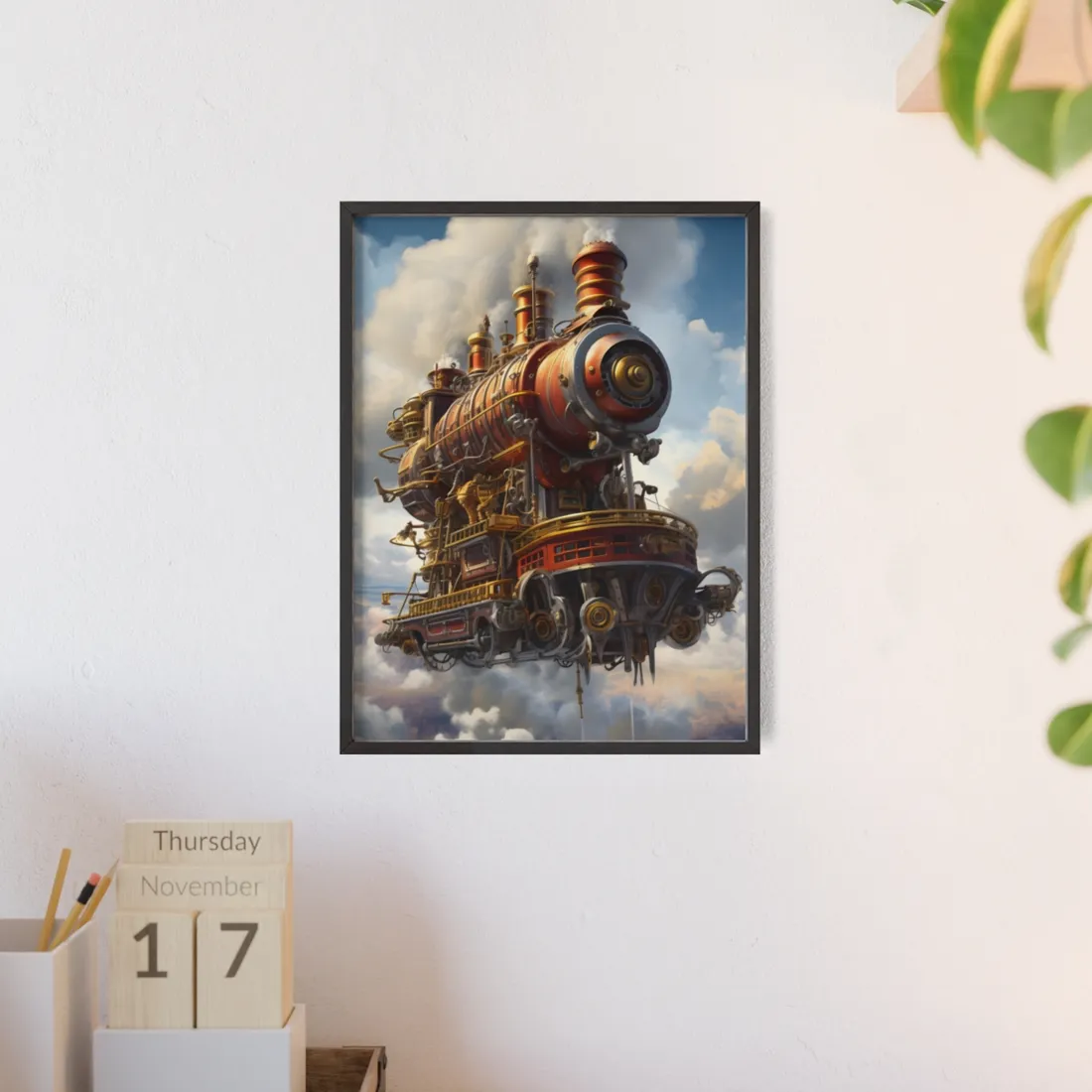 Steampunk Sky-Liner Thrill: Dynamic Race - Framed Poster