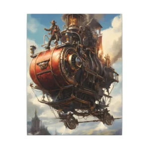 Steampunk Airship over Valley Canvas Print